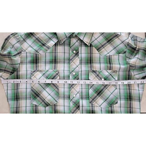 Wrangler Western Shirt mens long sleeve size‎ Medium green plaid pearl snap - Picture 3 of 9